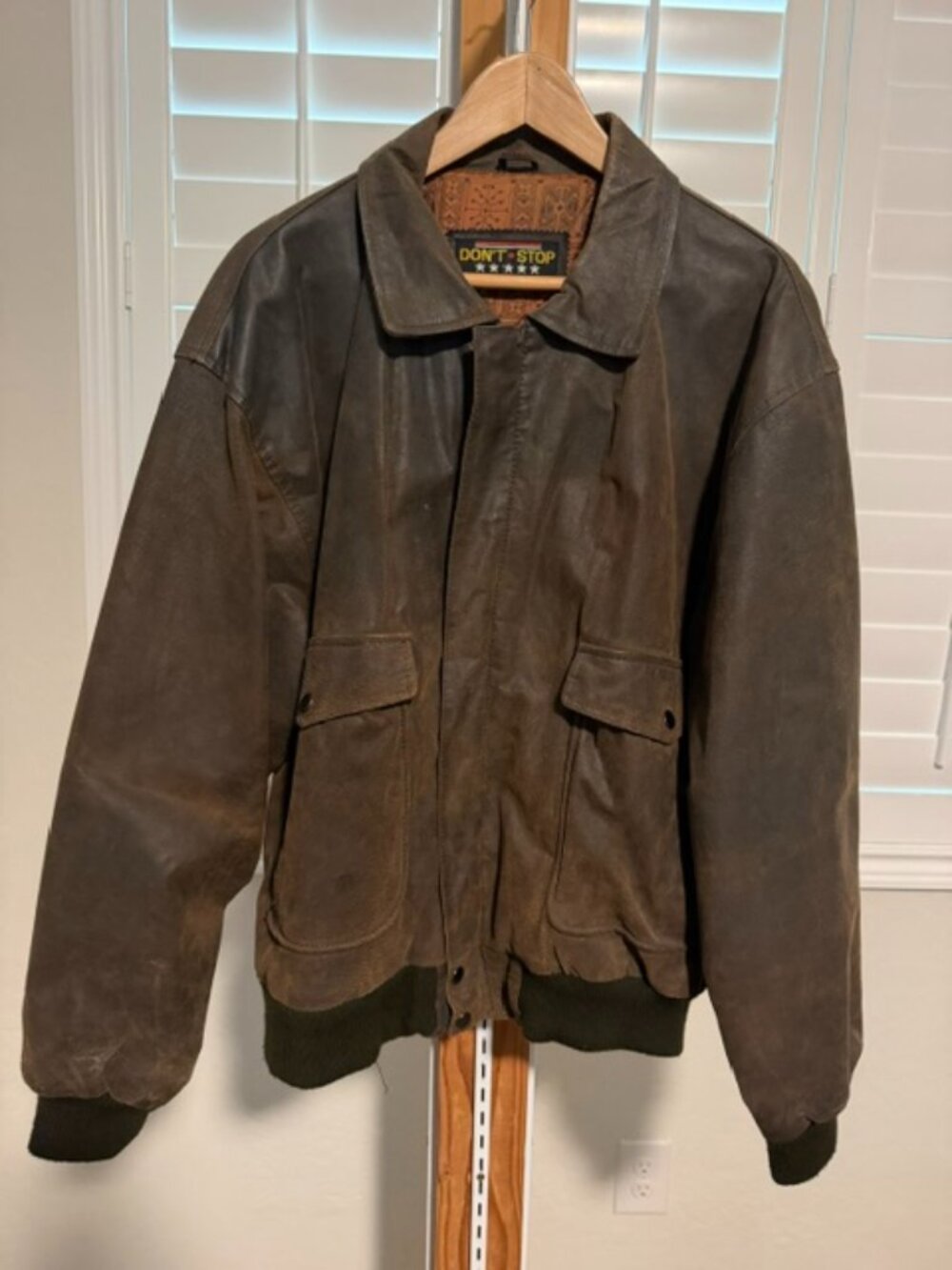 Vintage Don’t Stop Distressed Leather Bomber Jacket Men’s L Oversized 80s 90s